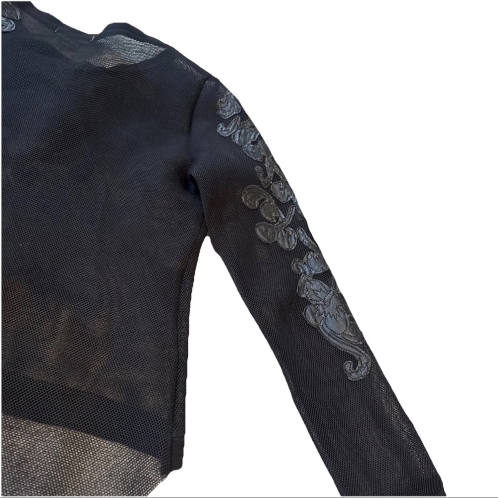 GRACIA Women’s Sexy Black Faux Leather Mermaid Scales MESH Blouse Size L - Picture 7 of 16